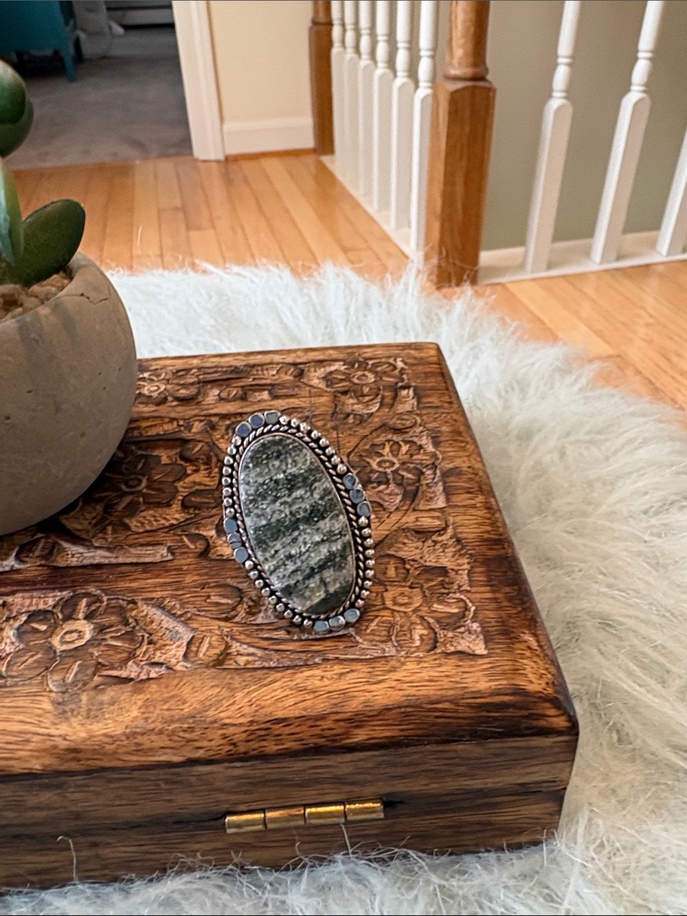 Oval Green Stone Statement Ring